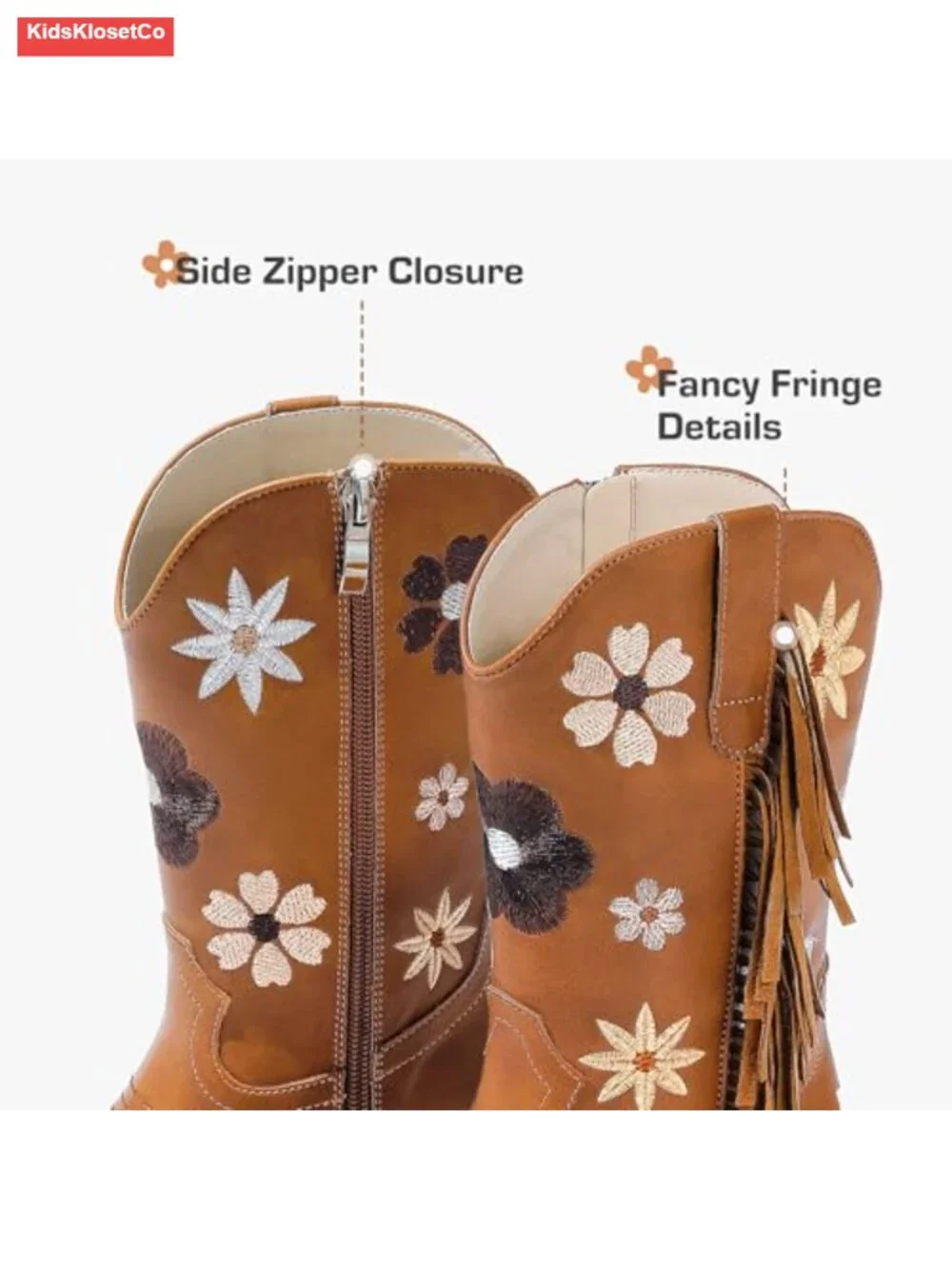 Floral Embroidered Fringe Cowgirl Boots with Side Zipper